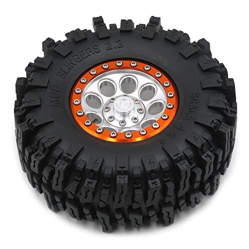 Hobbysoul 4Pcs Rc Rock Crawler 2.2 Mud Slingers Tires Od 124Mm & Alum Alloy 2.2 Beadlock Wheels Rims Hex 12Mm #TOP4