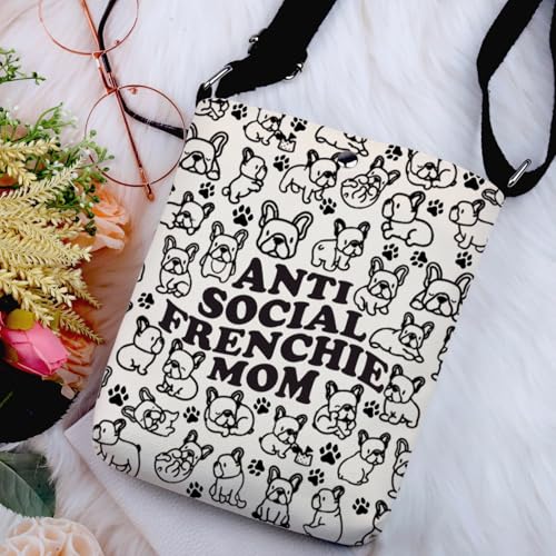 G2TUP Funny Frenchie Dog Lover Gift Anti Social Frenchie Mom Crossbody Bag Frenchie Mama Travel Bag Dog Lover Gift2