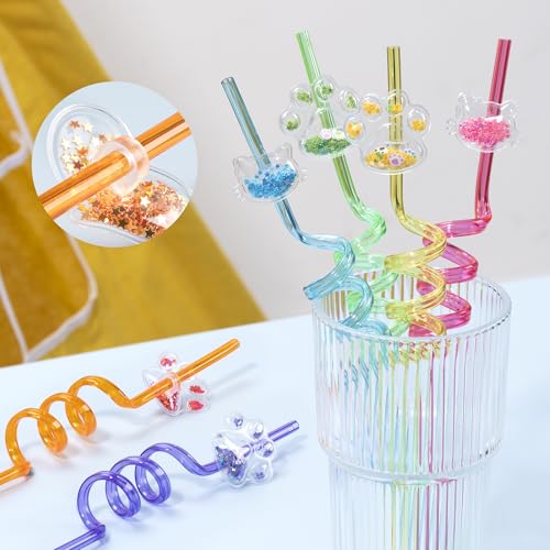 Pajillas de plástico reutilizables con diseño de gato 12 piezas miniatura 4
