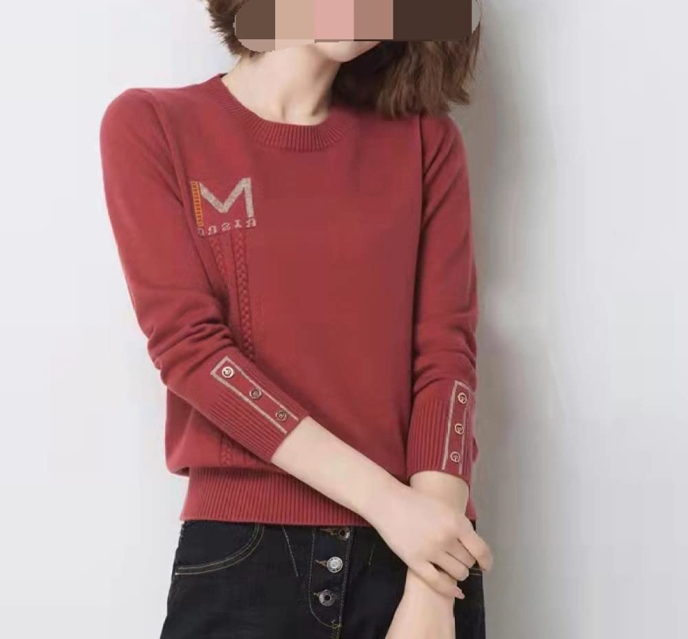 Pulls Tricot Femme,Pull À Col Rond pour Femme Laine Sentiment Chandail Tricoté en Tête Pull À Fond Rouge Printemps Pull Chaud Cadeau pour Petite Amie Fête des Mères