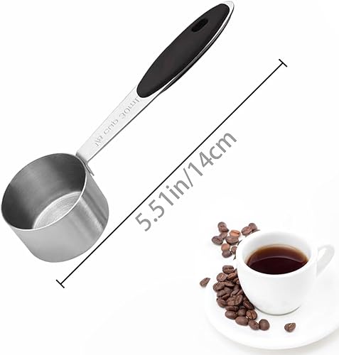 Miniatura 2 de 2 cucharas medidoras de acero inoxidable de 18 de taza, cuchara medidora de café de 1.0 fl oz, taza de medición pequeña con mango de silicona negra,