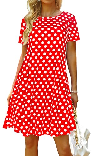 Image of Casual Summer Dresses for Women Beach Sun Dress Short Sleeve Tshirt Dress with Pockets