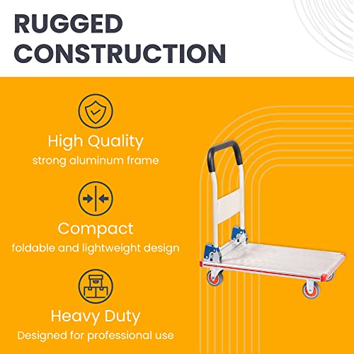 Aluminum Folding Cart With Wheels - Platform Truck - Weight Capacity 400Lbs - Compact Foldable Cart For Warehouse, Restaurant, Shops Factories And Home - Flatbed Cart With 4 Pu Wheels #TOP3