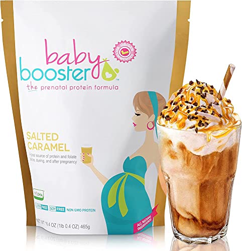 Image of Baby Booster Salted Caramel Prenatal Vitamin Supplement and Protein Shake, Caffeine Free, All Natural, Vegetarian DHA, High Protein, Methyl Folate, B Vitamins, Great for Morning Sickness, 1 lb