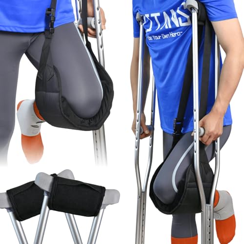 Caredgitz Knee Sling for Crutches Adjustable Crutch Knee Rest for Non Weight Bearing Alternative to Knee Crutch & Scooter w/Cushion for Surgery Recovery Crutches Accessories for Foot/Ankle Injuries