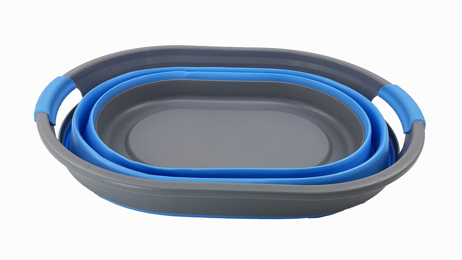 SAMMART Cesto portabiancheria ovale in plastica, 28 l, pieghevole, contenitore pop-up, portatile, salvaspazio (grigio/blu)