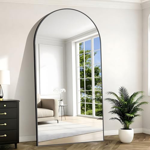 NIMURY Espejo de cuerpo entero de arco de 203 x 103 cm, espejo de pie con marco de aluminio negro, espejo de pared grande, espejo de suelo para dormitorio, entrada, pasillo, decoración del hogar