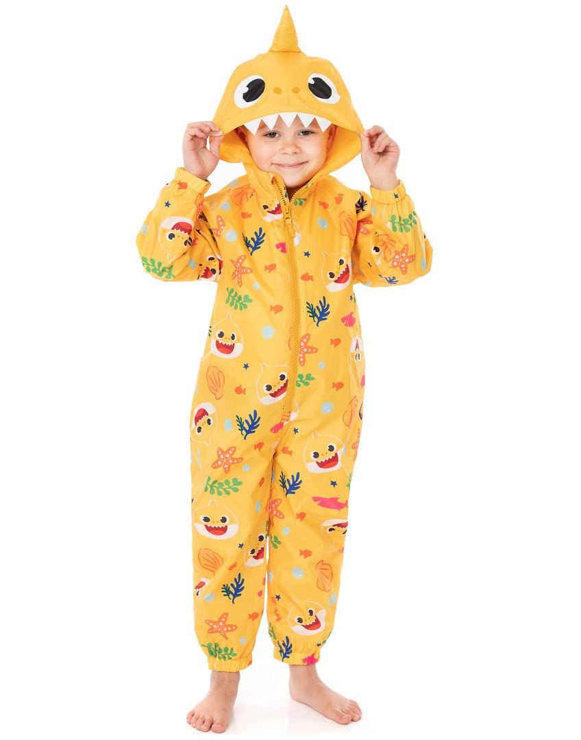 Vanilla Underground Unisex Infant Yellow Baby Shark Kids Character Puddle Suit - 12-18 Months