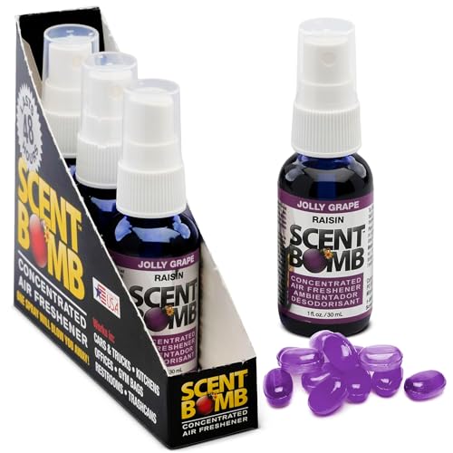 Image of Scent Bomb Air Freshener Spray, Long-Lasting Odor Eliminator - Effective Deodorizer for Home & Car, Fresh Room Spray for Kitchen, Bathroom & Smell Neutralizer - 1 oz Pack of 4, Jolly Grape Scent