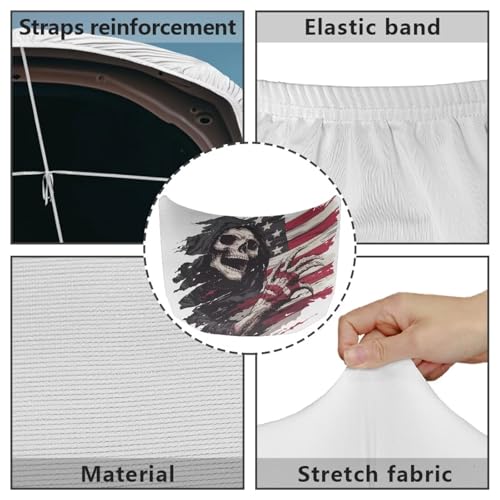 Image of American Flag Skull Design Car Hood Cover Stretchable Car Hood Wrap Blanket Waterproof Automotive Accessories for Compact Sedans SUV Trucks Minivan (59x39 Inch)