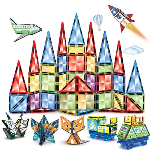 Bloques Magneticos Construccion Niños 3D | 199 Piezas Magneticas Niños y Adhesivos | Juegos Infantiles 3 4 5 6 7 8 Años | Juego Imanes Niños | Piezas Construccion Niños | Juegos Montessori 3 años