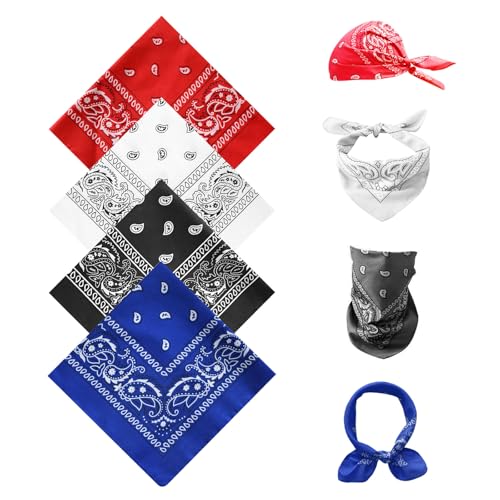 ZOCONE 4 Piezas Bandanas para Mujer y Hombre Multifuncional Bandana de Vaquero Cuadrado Pañuelo Cabeza Unisex Pañuelo Paisley para Motero Pañuelos Bandanas para Pelo/Cabeza/Cuello (Multicolor)