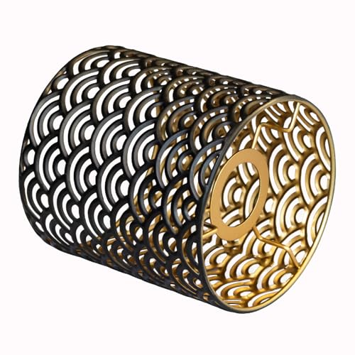 Osasy Dekorative Metall-Lampenschirm Klein, Schwarz und Gold, Retro-Design mit Wellenmuster, Ersatz für Tisch-, Steh- und Hängelampen