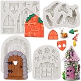 MINFEIDMS Enchanted Vintage Fairy Garden Fairy Gnome Home Door Window Silicone Molds Snail Mushroom Fondant Mold For Cake Decorating Cupcake Topper Chocolate Candy Gum Paste Set Of 4