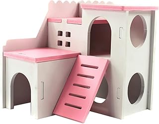 Inzopo Gerbil House Hamster Hideout 2 Layers With Stairs - Mouse Exercise Sugar Glider Huts Syrian Hamster Cage Accessories - 2 Colors Optional - Pink pink