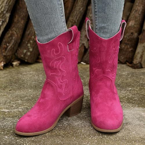 Cowboy Boots For Women Knee High 2025 Women's Embroidered Stitched Rodeo Boot Pointed Toe Chunky Block Heel Classic Pull On Cowgirl Western Booties3