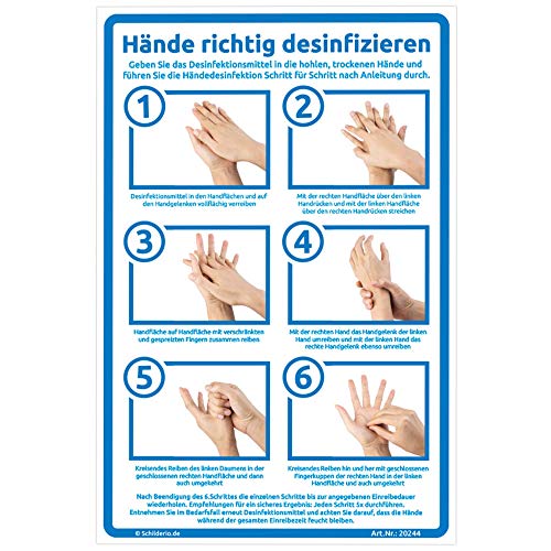 Aufkleber Hände richtig desinfizieren 200x300 mm I Hygienehinweise, Anleitung Händedesinfektion I Handdesinfektion