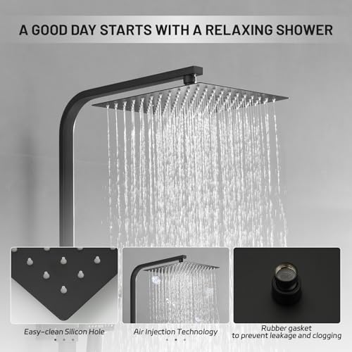 Sistema de ducha expuesta BWE Negro, cabezal de lluvia de 10 pulgadas y ducha de mano, latón | Cabezal de ducha de lluvia de 10 pulgadas, ducha de mano, divisor dual, latón macizo, negro mate, montaje en pared, instalación DIY miniatura 3