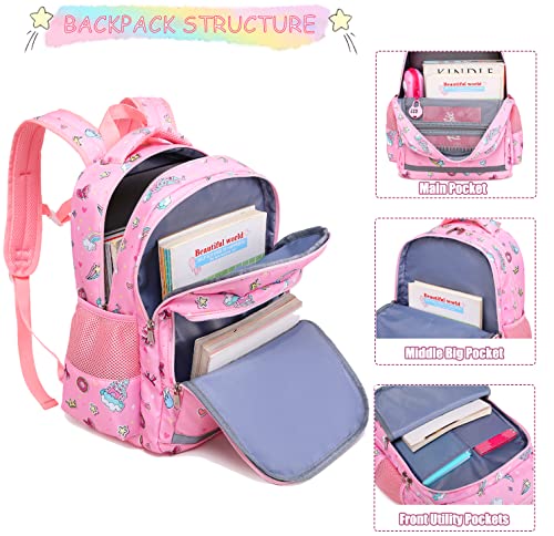 Girls Unicorn Backpack, Elementary School Kids Backpack For Girls Unicorn Bookbag Set With Chest Strap Lunch Bag And Pencil Case #TOP4