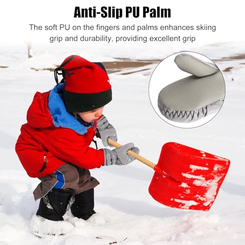 Fausthandschuhe Kinder Fleece Wasserdicht Warm Thermohandschuhe Winterhandschuhe Schneehandschuhe Ski Handschuhe (Grau, M 5-9 Jahre)