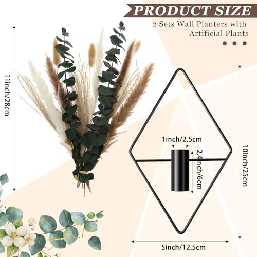 Image of Jexine 4 Pcs Hanging Planters with Artificial Pampas Grass Metal Hanging Vase Indoor Plants Holder Modern Geometric Boho Bathroom Wall Decor for Living Room Home Office(Black)