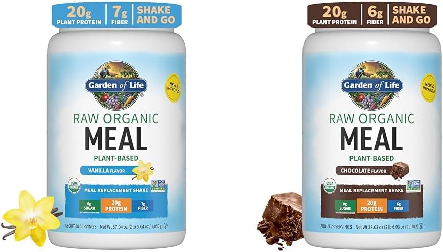 Garden of Life Vegan Protein Powder Raw Organic Meal Replacement Shakes Vanilla and Chocolate 28 Servings Each