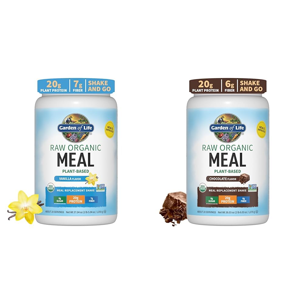 Garden of Life Vegan Protein Powder Raw Organic Meal Replacement Shakes Vanilla and Chocolate 28 Servings Each