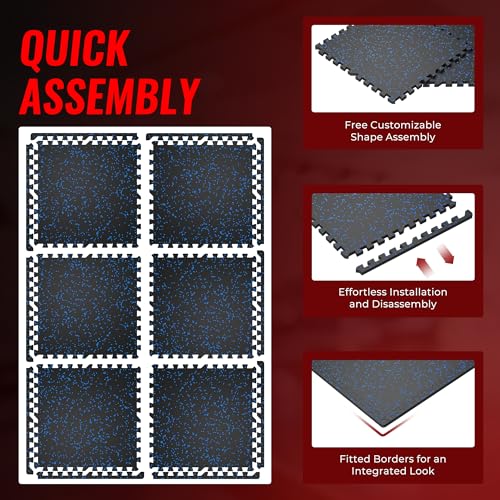 Image of SUPERJARE 0.79'' Extra-Thick Exercise Equipment Mats, 6 Pcs 24 Sq Ft Rubber Top Floor Tiles with High Density EVA Foam, Interlocking Gym Flooring for Home Gym, Protective Workout Mat, Black /Blue