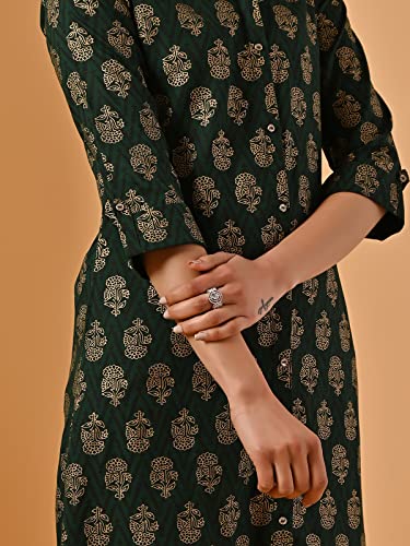 Image of rangita Green Rayon Calf Length Printed Front Slit Kurti for Women | Kurta for Women