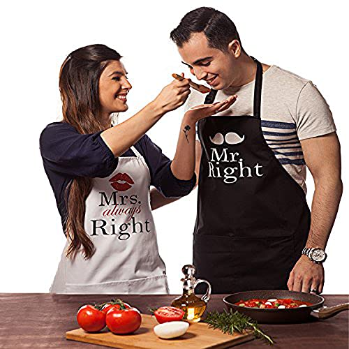 Nomsum, Mr. And Mrs. Right Apron Set, Couples Gift Set For Engagements, Weddings, Anniversaries And More, 2-Piece, Mr Right Mrs Always Right, One-Size #TOP2