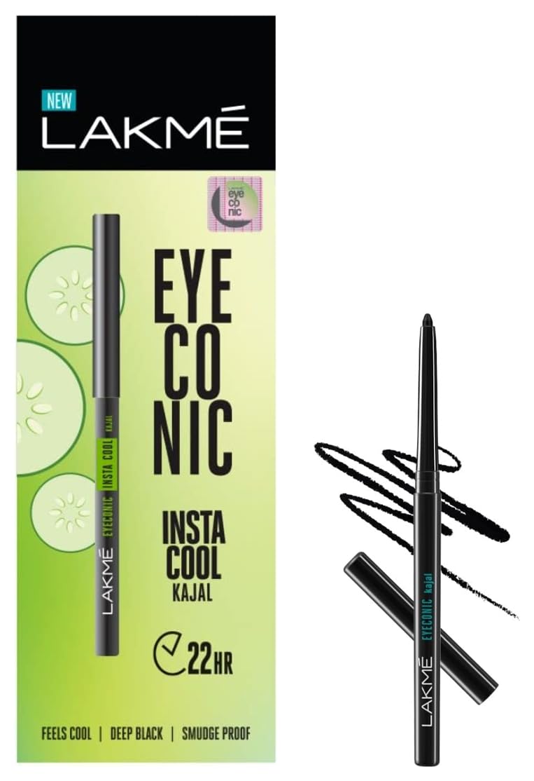LAKMÉ Eyeconic Insta Cool Matte Kajal,Black,Cooling Kohl Liner With Cucumber,Twist Up Pencil - Waterproof,Smudge Proof & Long Lasting Eye Makeup,0.35 G & Eyeconic Matte Kajal,0.35G,Deep Black New-image-46
