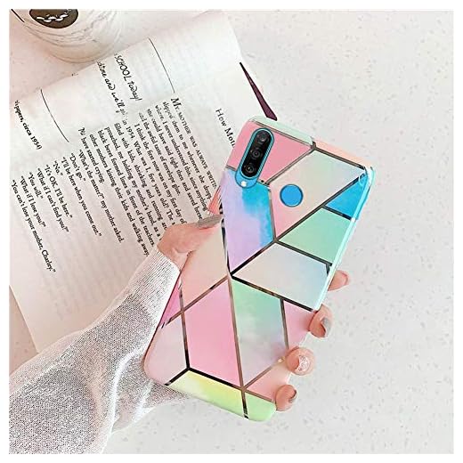 Jinghuash kompatibel med Huawei P30 Lite skal mobiltelefonskal rosa marmor mönster glitter glänsande ultratunn mjuk genomskinlig TPU silikon skyddsskal mobilväska etui, marmor #6