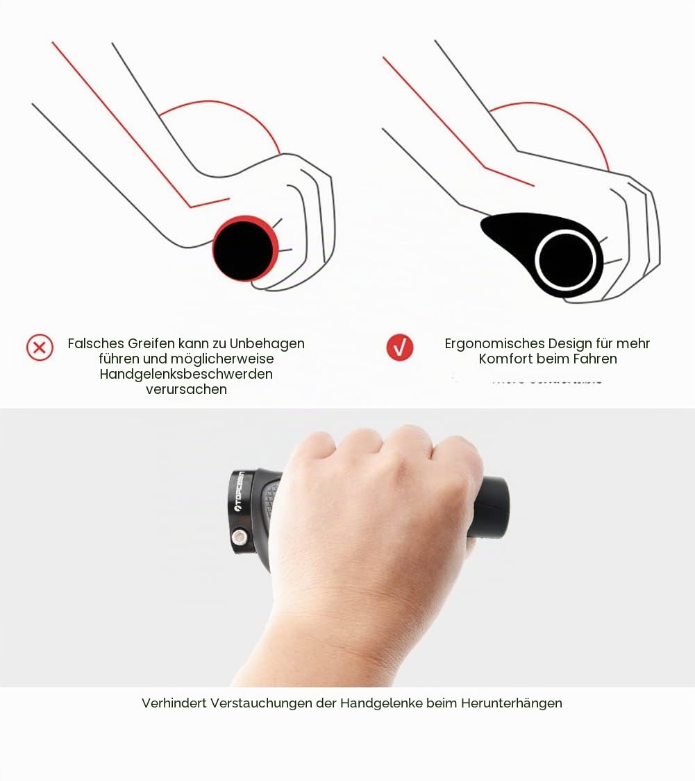TOPCABIN Fahrradgriffe, ergonomisches Design, breite Haltung, Gummi-Fahrradlenkergriffe mit Aluminium-Lenkergriffen für Mountainbike… – Ansicht 5