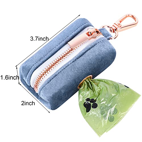 Image of ARING PET Velvet Dog Waste Bag Dispenser, Cute Blue Doggy Poop Bags Holders Attach to Any Leashes, Portable Washable Pet Waste Pouch Dispenser with Metal Zipper