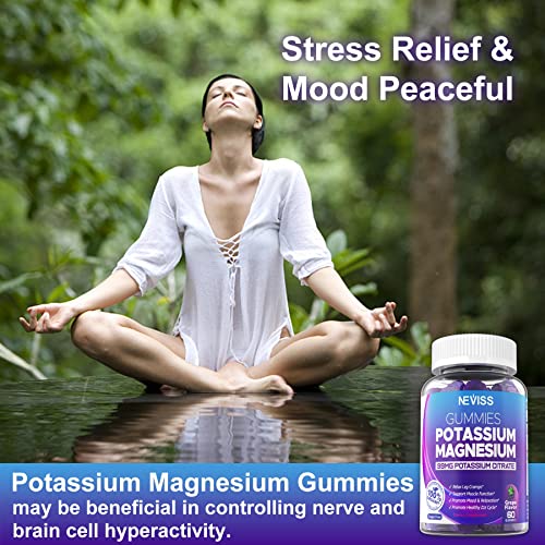 Potassium Magnesium Gummies, Sugar-Free Potassium Citrate 99Mg Supplements With Magnesium Glycinate, Ashwagandha, B6 & B12 For Leg & Muscle Relaxation, Mood, Energy, Heart Health, Grape Flavor 120 Cts #TOP5