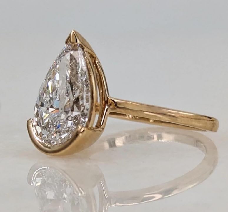 Bezel Setting 3 CT Pear Cut Diamond Engagement Ring,3 CT Pear Cut Colorless Diamond Wedding Ring, Half Bezel Set Ring,Gifted Ring For Her.size 3-12.2