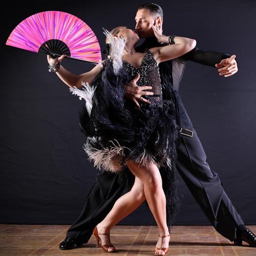 Image of Maitys Large Rave Fan Folding Handheld Fans 13'' Clap Fans for Line Dancing Clack Fan Holographic Festival Accessory for Martial Art Gift Performance, Includes 2 Pouch