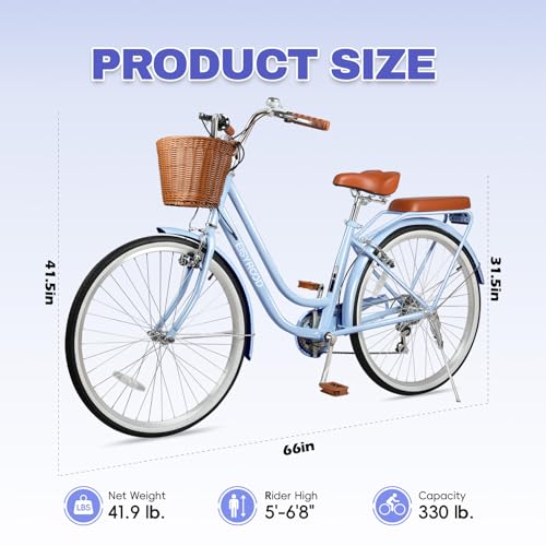26 Inch Beach Cruiser Bike for Women, Hybrid Womens Bike