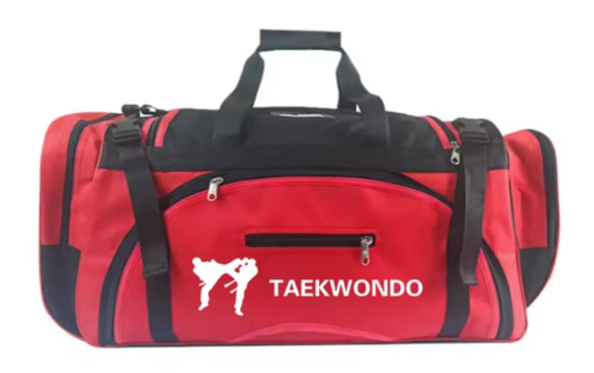 Taekwondo Sparring Kit Bag, Large Gear Carrier, Nylon, Multiple Compartments, Adjustable Shoulder Strap, Red or Blue, Adults and Juniors (Red)