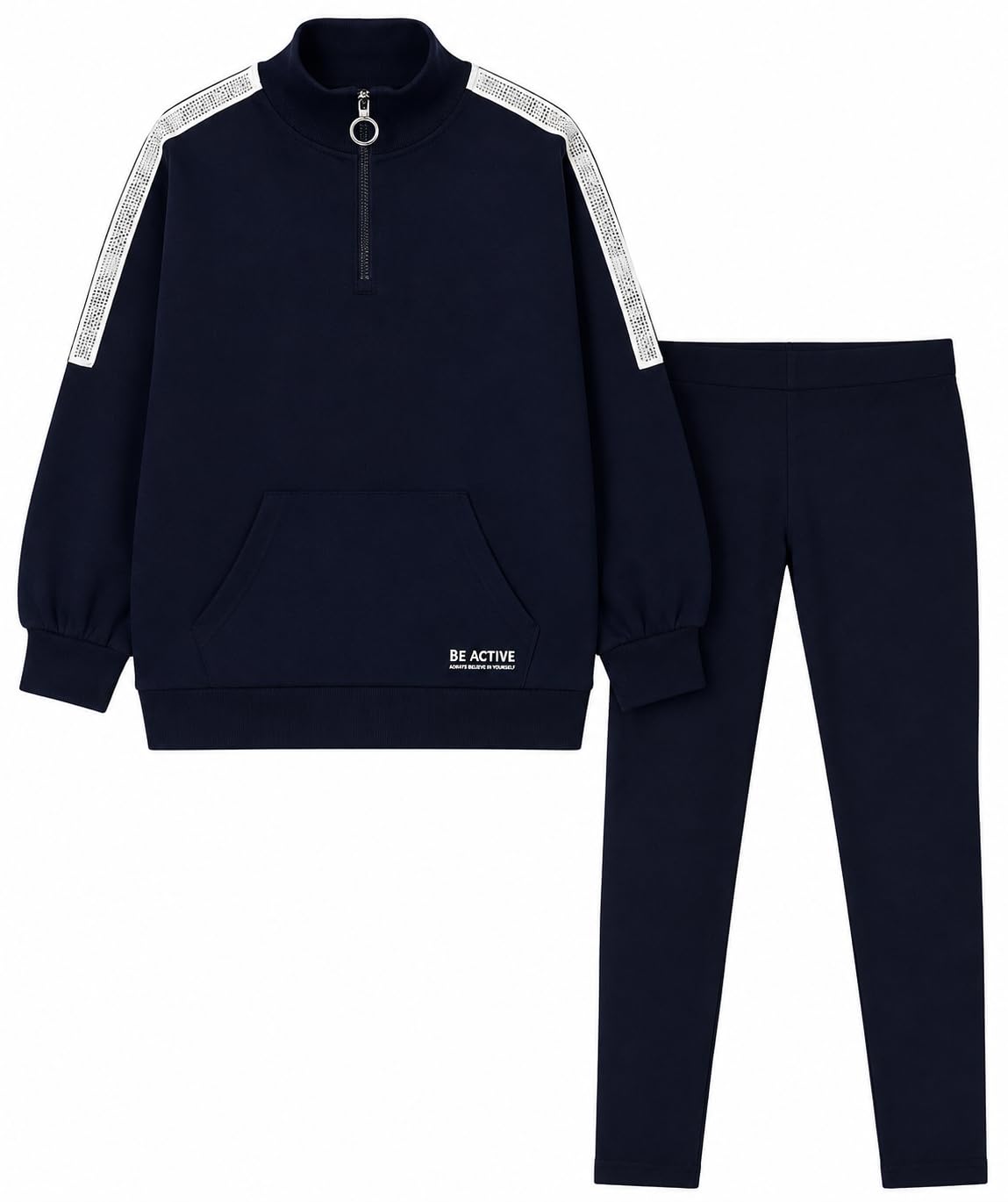 Conjunto deportivo para niña con sudadera y pantalón, leggings, azul con detalles gráficos, cómodo y versátil para estaciones frescas – Mono para niñas y niñas 7732