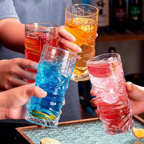 Image of 420 ML Premium Tiki Water Glasses Modern Bar Cocktail &Mocktail Drinking Glasses, Highball Lead-Free Glasses, Tumblers for Water,Beer Set of 4 (EFR - 02, 4 Count)
