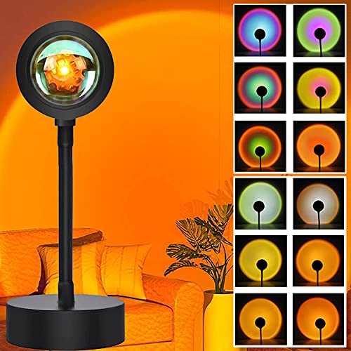 Sonnenuntergang-Lampe, 12 Farben, LED, Regenbogen, Projektionslicht, LED-Nachtlicht, 360 ° drehbar, Sonnenuntergang-Lampe, Projektionslampe schafft ein romantisches Licht mit Regenbogen Cover