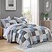 PANGUSHAN 100% Cotton Quilt Set King Size, Patchwork Plaid King Quilt Bedding Set Bedspreads, Farmhouse Lightweight Comforter Reversible Quilt, Blue/Brown Bed Spread for King Bed, 3 Pieces