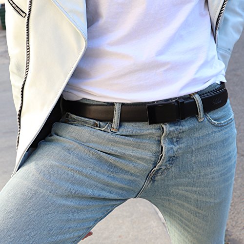 Image of Falari Men Unisex Genuine Leather Ratchet Dress and Casual Belt, Automatic Sliding Buckle, Trim to Fit