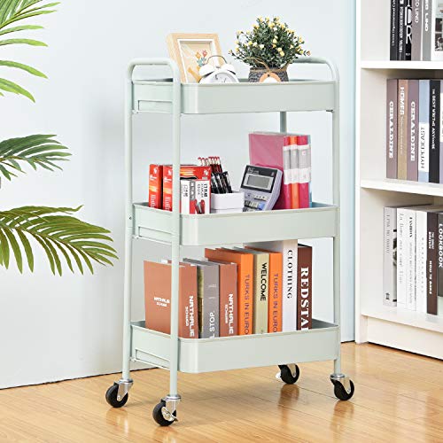 Toolf 3-Tier Rolling Cart, Metal Utility Cart With Lockable Wheels, Storage Craft Art Cart Trolley Organizer Serving Cart Easy Assembly For Office, Bathroom, Kitchen, Kids' Room, Classroom (Green) #TOP6
