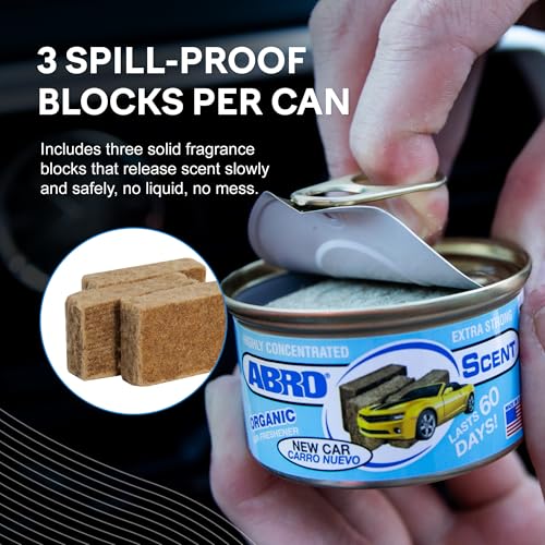 Image of ABRO Car Air Freshener Cans: Spill Proof Air Fresheners for Home, Office, or Car Accessories, Lasts Up to 60 Days - 3 Pack New Car Scent
