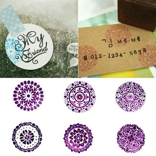 Decora 6 Pieces Floral Pattern Round Wooden Rubber Stamp For Scrapbooking #TOP3