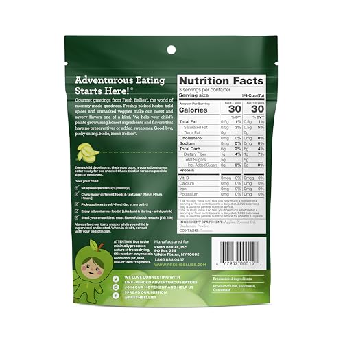 Image of Fresh Bellies Vegan Healthy Snacks for Kids and Toddlers, Kid Snacks with No Added Sugar, Gluten Free Snacks, Freeze Dried Baby Snacks 12m+, Paleo Friendly, Non GMO, Kosher, Peas and Love, 1 pack
