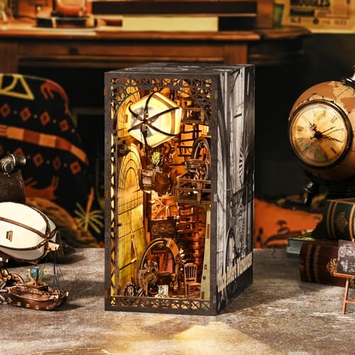 TOYQI Book Nook Kit for Adult, DIY Miniature Dollhouse Kit, Airship Model | 3D Wooden Puzzle Booknook with LED Light, Diorama Building Bookshelf Decor, Steampunk, Ideal Gift for Christamas - image 6