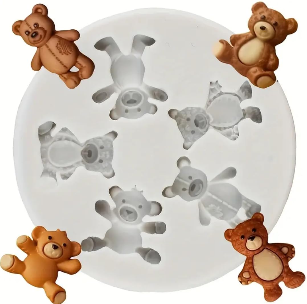 HUSAINI MART | 5-Hole Mini Cute Bear Silicone Mold for DIY Cake Decoration - Perfect for Baking and Confectionery - - Kitchen Supplies-image-46
